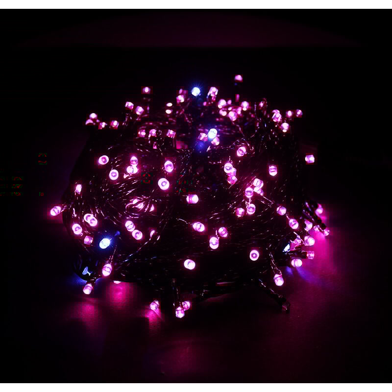 foto del prodotto rosa , 20 m di luci a led bicolore su cavo verde con 8 modalit di funzionamento, ideali per uso interno ed esterno per natale, alberi e camere da