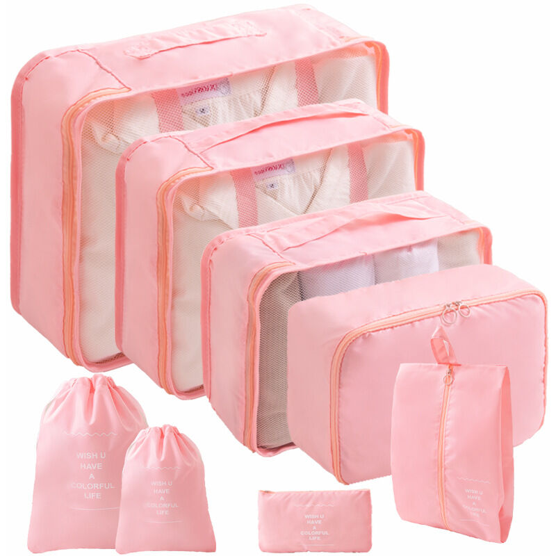 foto del prodotto rosa 8 borse porta abiti, valigie migliorate, organizer per borse per vestiti asciutti, scarpe, biancheria intima, cosmetici, libri, caramelle e