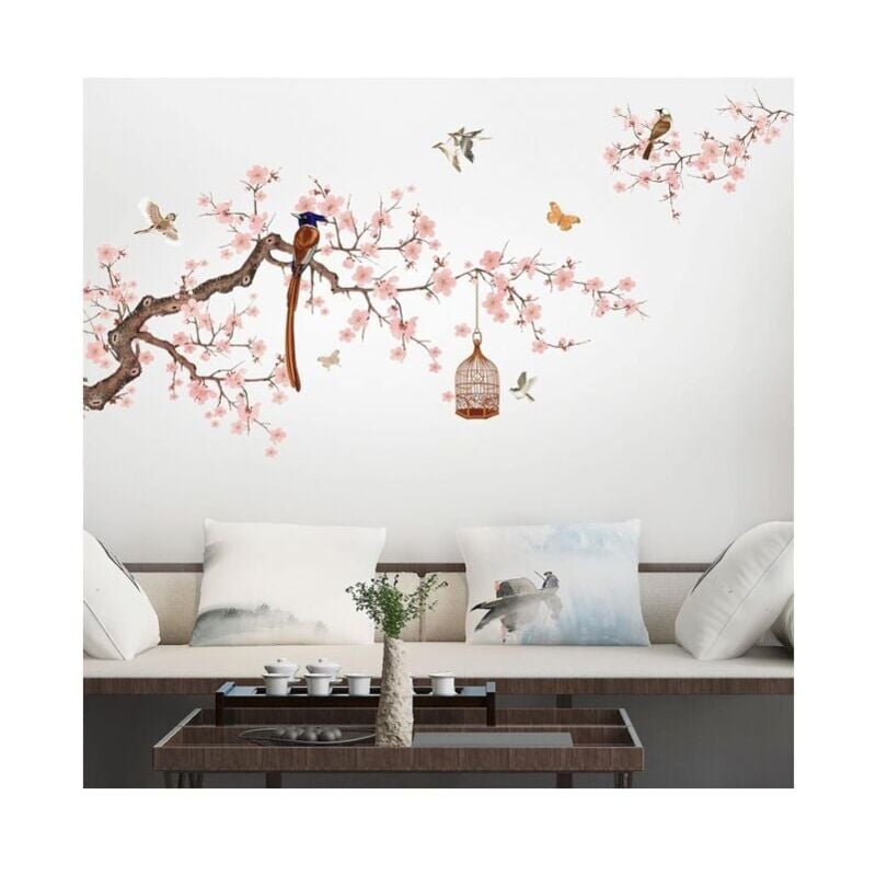 foto del prodotto rosa adesivi murali in stile cinese per soggiorno, adesivi murali con fiori rosa, adesivi murali per camera da letto, adesivi murali stacca e