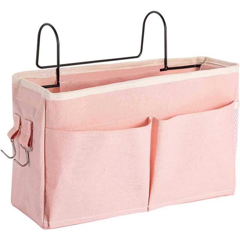 foto del prodotto rosa cestino da appendere al comodino, mensola da letto a soppalco, organizer in tela impermeabile, borsa portaoggetti da appendere al comodino per