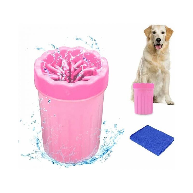 foto del prodotto rosa pet paw cleaner, silicone paw cleaner, portable dog paw cleaner con asciugamano per cani gatti massaggio cura artigli sporchi