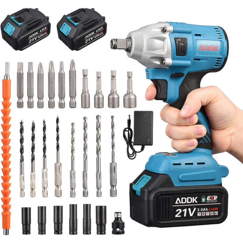 foto del prodotto rosahqnda avvitatore a impulsi a batteria 3 in 1, avvitatore a impulsi da 21 v con 2 batterie da 3,0 ah, bulloni per ruote, 25 accessori