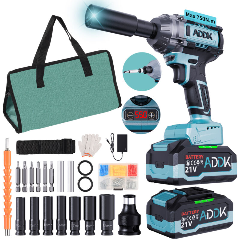 foto del prodotto rosahqnda avvitatore a impulsi a batteria, batterie da 21 v e 4,0 ah, 1 2 550 nm, 6 velocit , 3300 giri min per cambio pneumatici auto