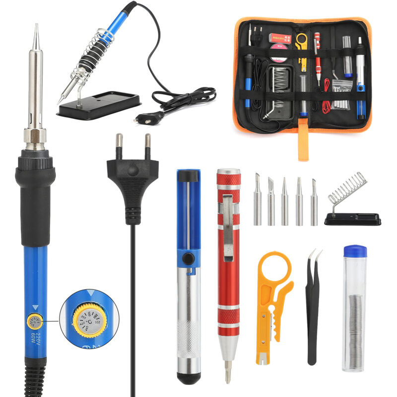 foto del prodotto rosahqnda set saldatore con interruttore on off, temperatura regolabile 200450 c, 5 punte per saldatura, filo per saldatura, borsa porta saldatore