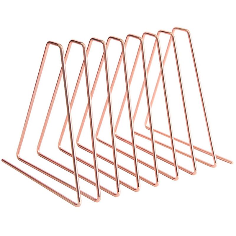 foto del prodotto rose gold magazine rack, triangle file organizer, book shelf magazine holder, metal bookends, for home office books magazine and newspapers