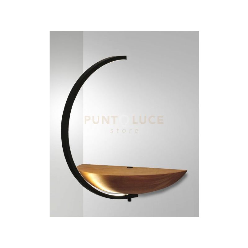 foto del prodotto roseg applique nera a led 3000k 9,5w 960 lm in metallo e legno touch dimmer orientabile