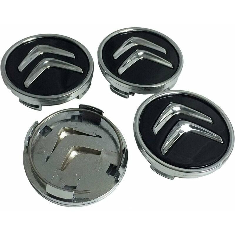 foto del prodotto rosemary coprimozzi in alluminio x4 da 60 mm per citroen c2 c4 c5 c6 c quatre neri logo cromato