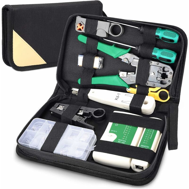 foto del prodotto rosemary kit di strumenti per la riparazione di computer con tester per cavi di rete, tester per cavi lan professionale 12 in 1, pinze per
