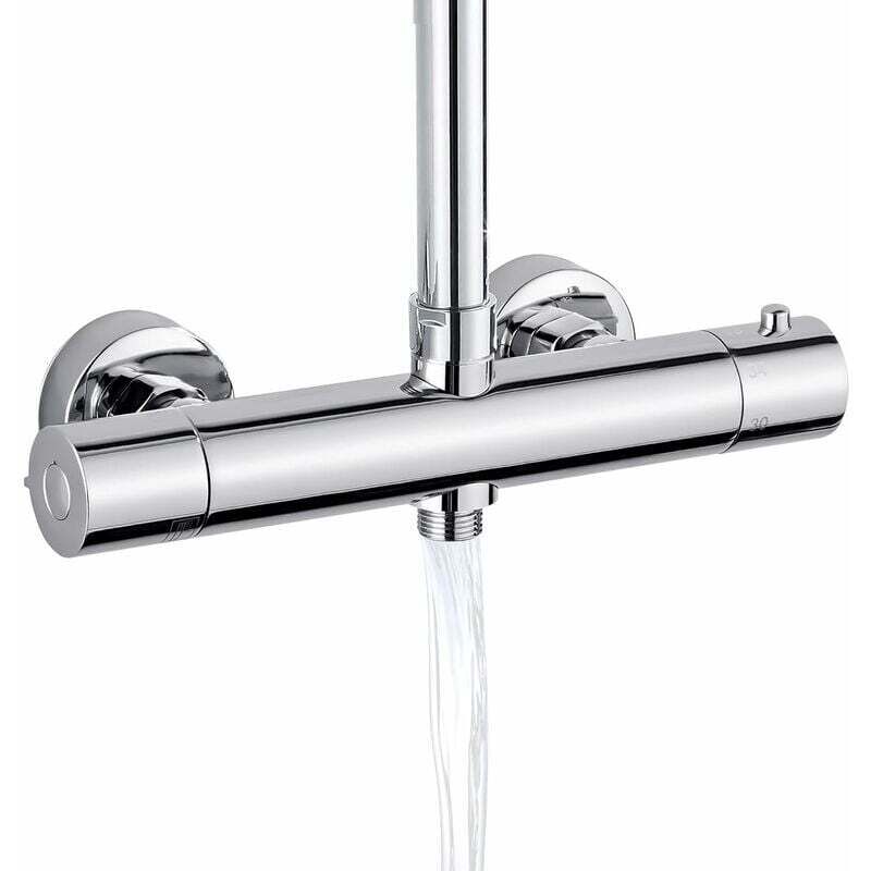 foto del prodotto rosemary miscelatore doccia, miscelatore termostatico per doccia con 2 uscite, uscita superiore 3 4 bsp 26,4 mm e uscita inferiore 1 2 bsp 21