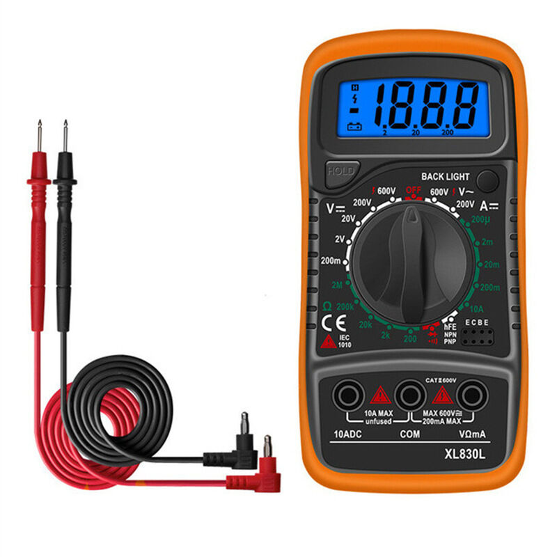 foto del prodotto rosemary multimetro digitale xl830l, tester per batterie, ac dc, tensione, corrente, buzzer, transistor npn pnp, voltmetro, amperometro, ohmetro,