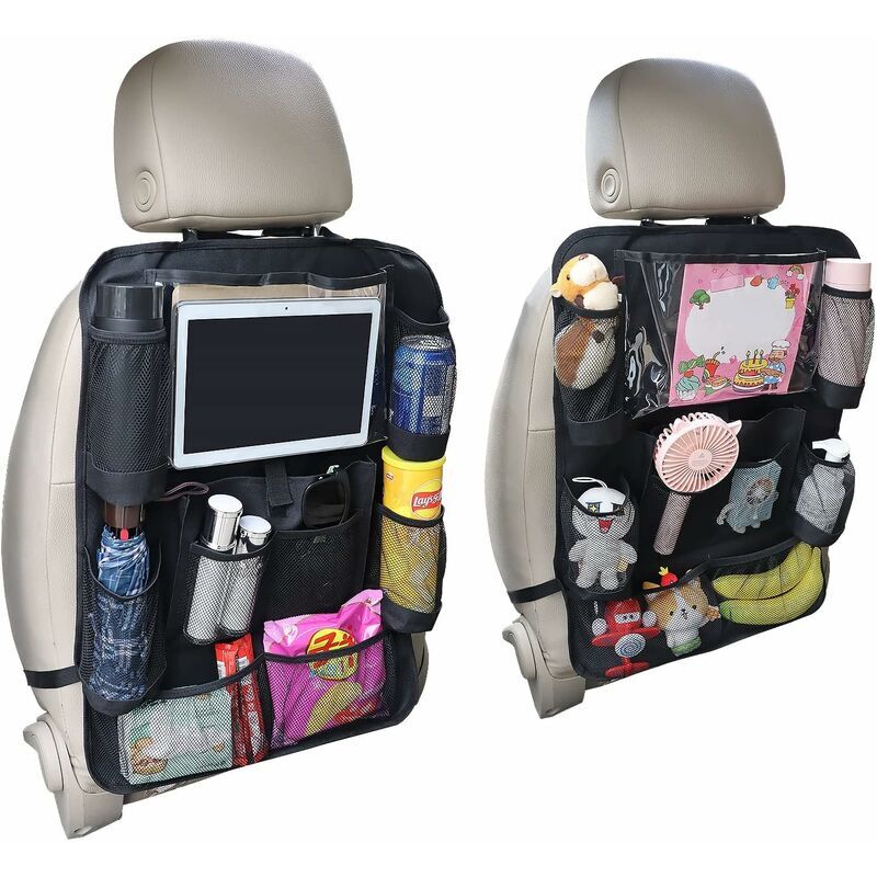 foto del prodotto rosemary set di 2 organizer per seggiolino auto per bambini con 10 tasche, protezione per seggiolino auto per bambini con tasca trasparente per