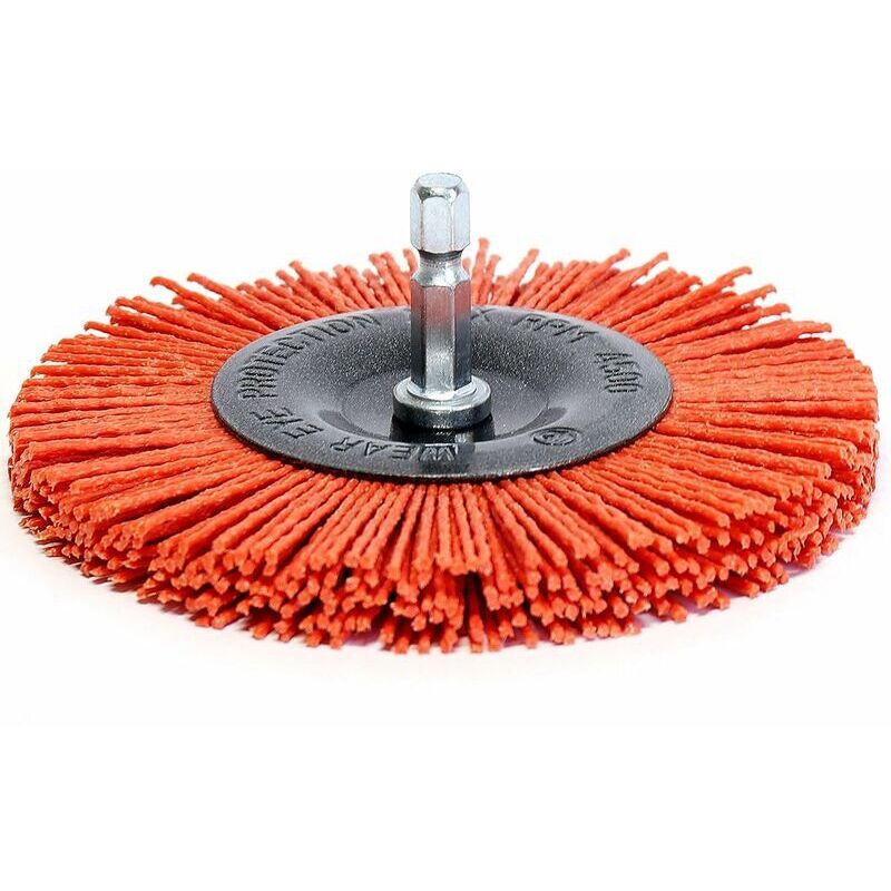 foto del prodotto rosemary spazzola abrasiva per la pulizia del legno per cacciavite trapano. spazzola circolare in nylon da 100 mm con attacco esagonale da 1 4 6