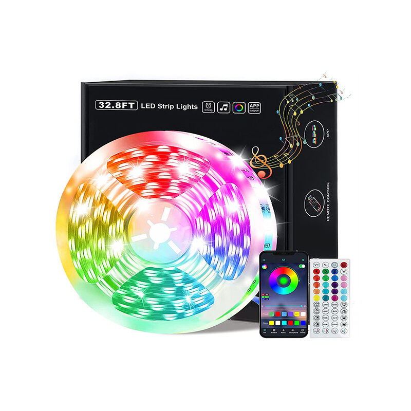 foto del prodotto rosemary striscia led rgb multicolore da 15 m con controllo tramite app, striscia led con telecomando a 44 tasti, funzione di sincronizzazione con