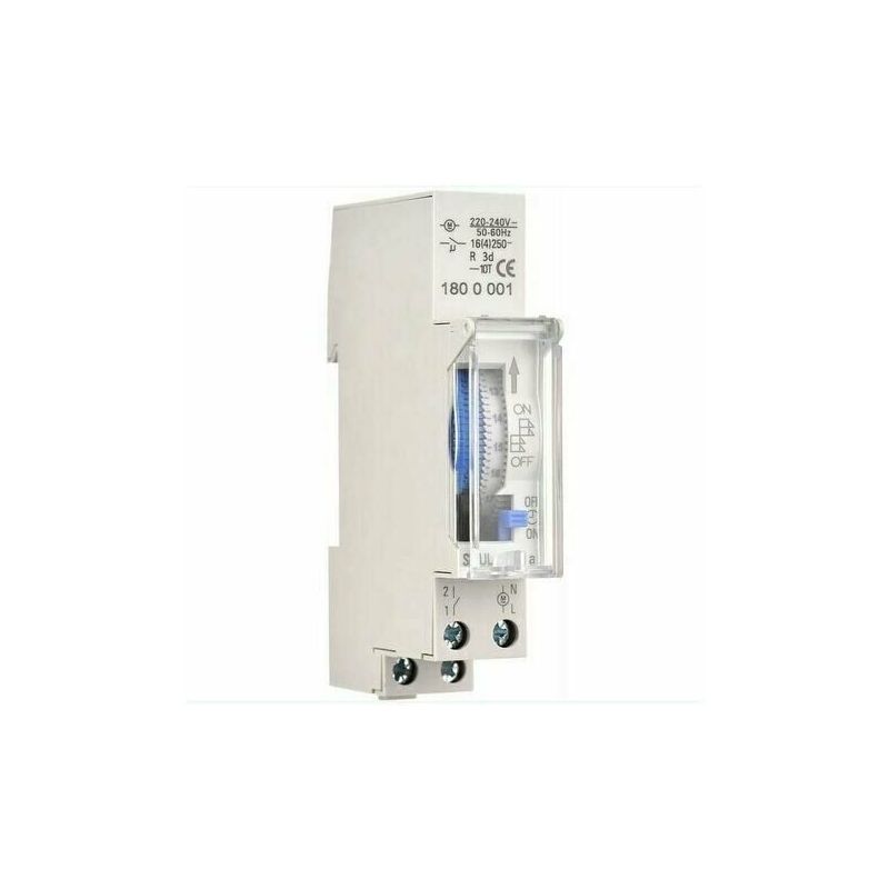 foto del prodotto rosemary timer meccanico 24 ore, timer minimo 15 minuti, montaggio su guida, batteria integrata, sul180a ac220 240v grigio sul180a ac220 240v