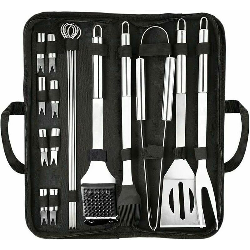foto del prodotto rosemary utensili per barbecue, kit di accessori per barbecue da 20 pezzi, utensili per barbecue in acciaio inossidabile, utensili per barbecue