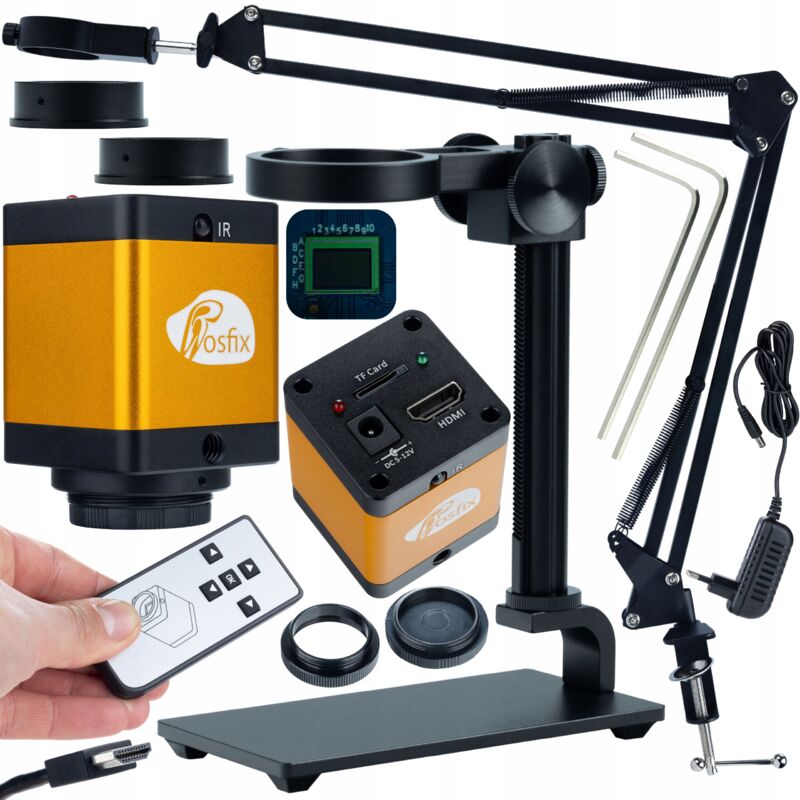 foto del prodotto rosfix braccio regolabile per microscopio digitale odm 180x 50mm piattaforma in alluminio 35mm fotocamera pegasus pro kmpp hdmi tf 12mp serie