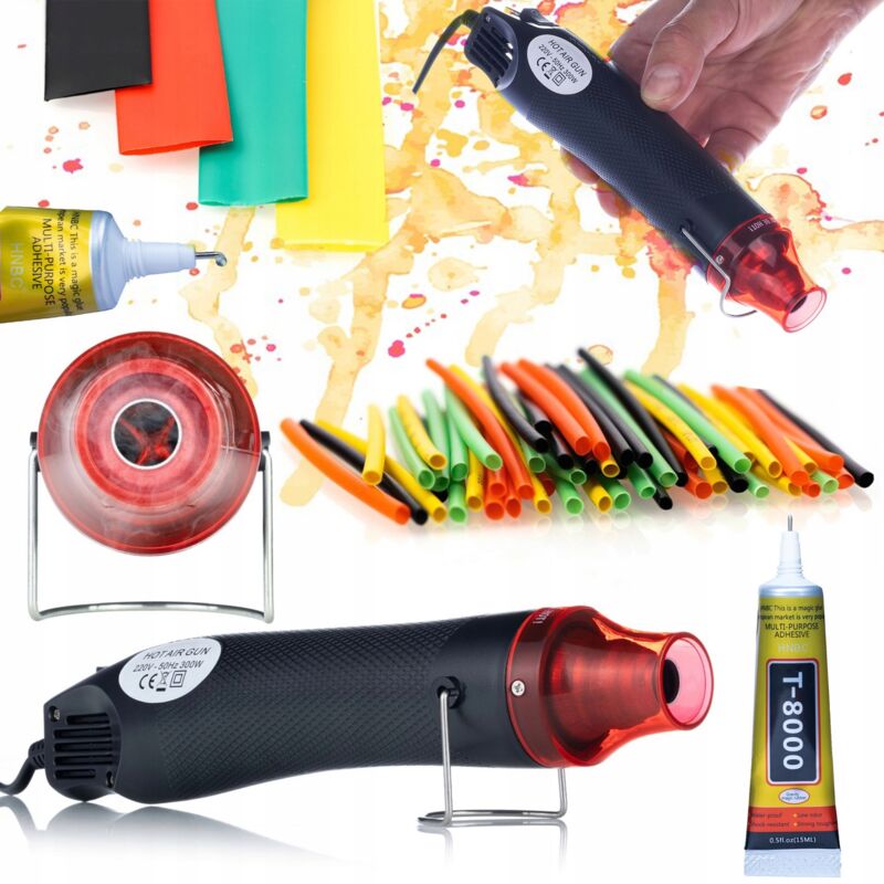 foto del prodotto rosfix mini pistola termica ad aria calda 300w colla universale t 8000 15ml set di tubi termorestringenti 164 pz.