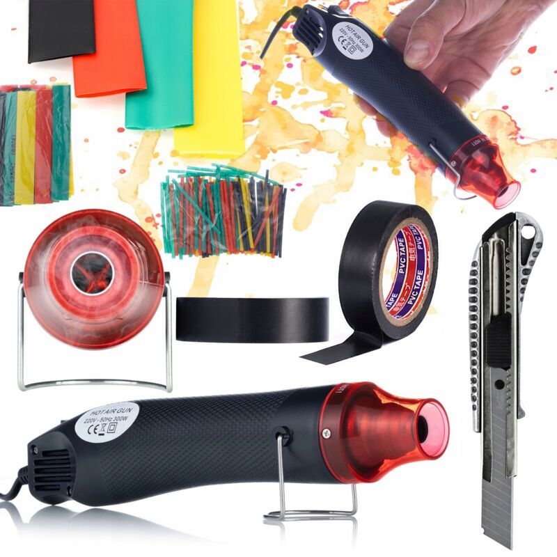 foto del prodotto rosfix mini pistola termica ad aria calda 300w coltello nastro isolante da 10 m set di tubi termorestringenti 328 pz.