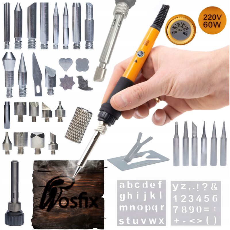 foto del prodotto rosfix set 8in1 saldatore di precisione con potenziometro rosfix orange pitbull op60w serie elettrico s 30 elementi per legna