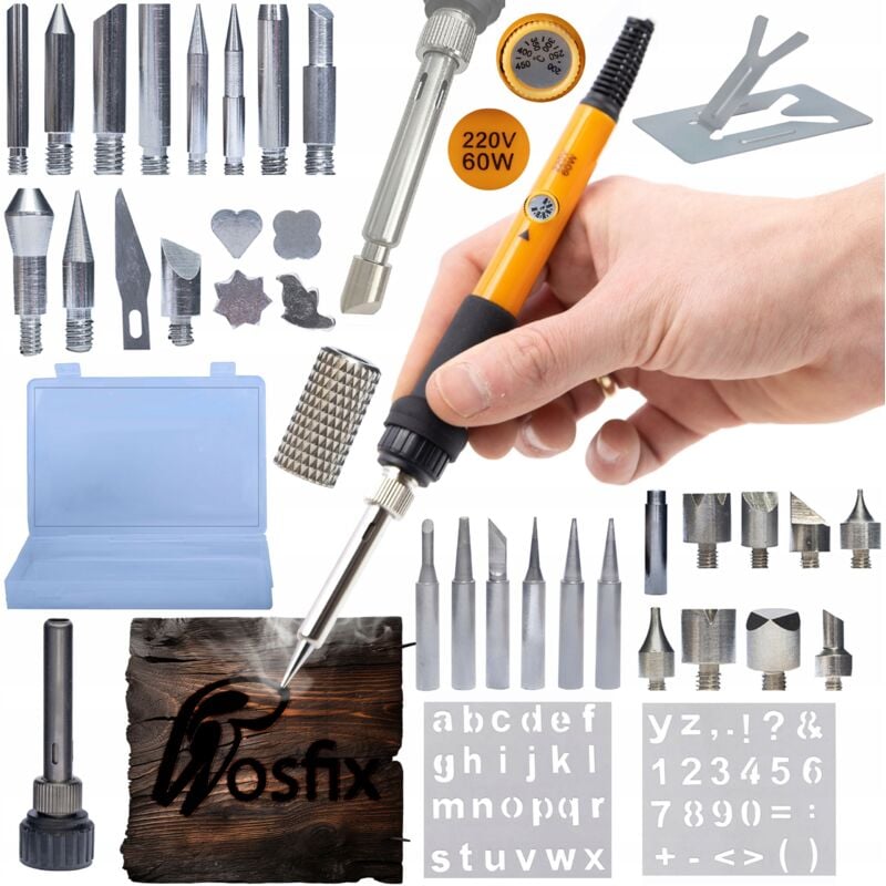 foto del prodotto rosfix set saldatore di precisione con potenziometro rosfix orange pitbull op60w 30 elementi a legna cassetta degli attrezzi in plastica
