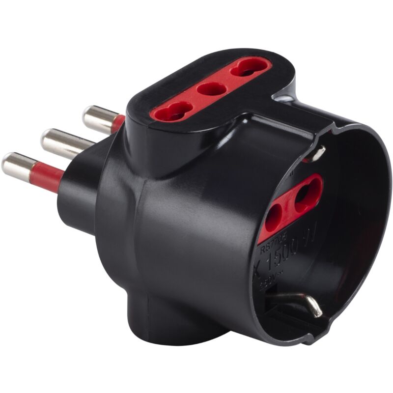 foto del prodotto rosi adattatore triplo materiale elettrico 2p t nero rs7705n