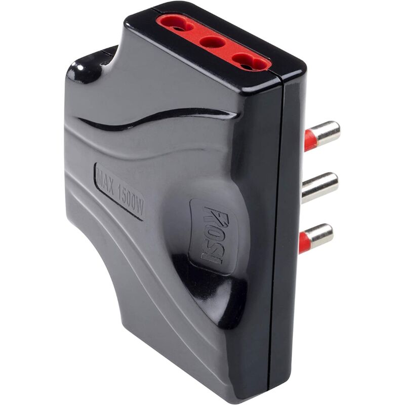 foto del prodotto rosi adattatore triplo ultrapiatto da spina 16a a 3 bipasso prese 10a 16a, nero, serie emilia extra piatta rs78133