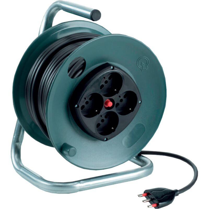 foto del prodotto rosi avvolgicavo con spina 16a e 4 prese bipasso schuko 10a 16a, 3500w, cavo 25 metri, grigio, serie ecologica cr14254rk