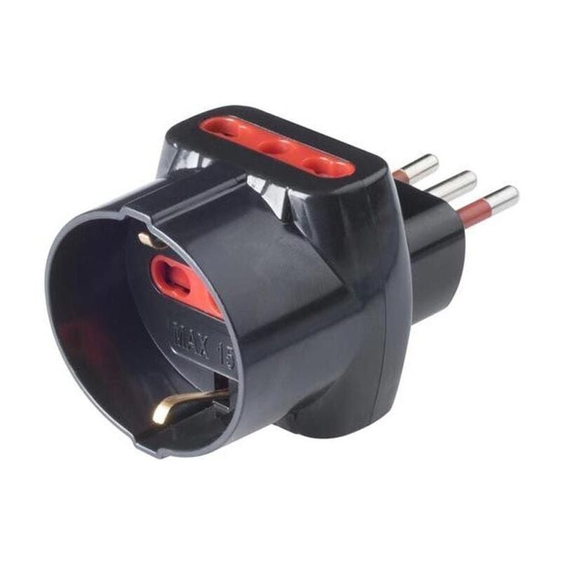 foto del prodotto rosi materiale elettrico adattatore triplo 10a 2 prese bipasso 10 16a schuko nera rs78046t