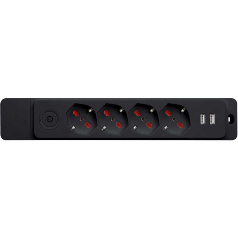 foto del prodotto rosi multipresa con 4 prese bipasso schuko 10 16a e 2 prese usb, senza cavo, con interruttore, nero, serie emilia specialist rs8412un