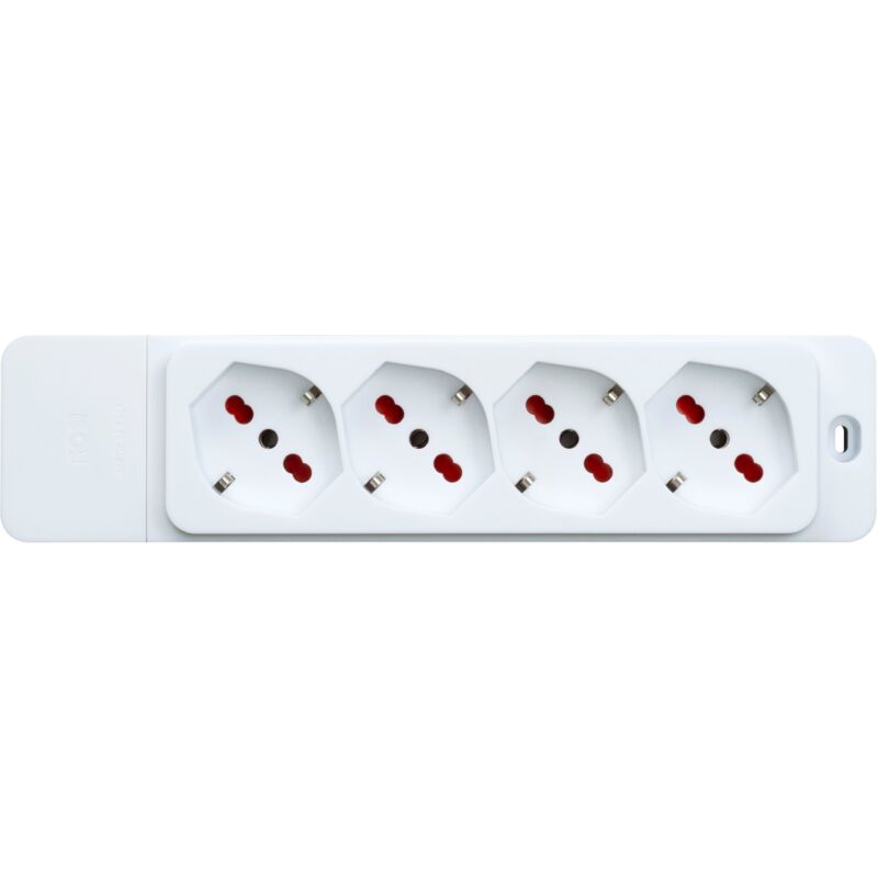 foto del prodotto rosi multipresa con 4 prese bipasso schuko 10a 16a, senza cavo, bianco, serie emilia specialist rs8411b