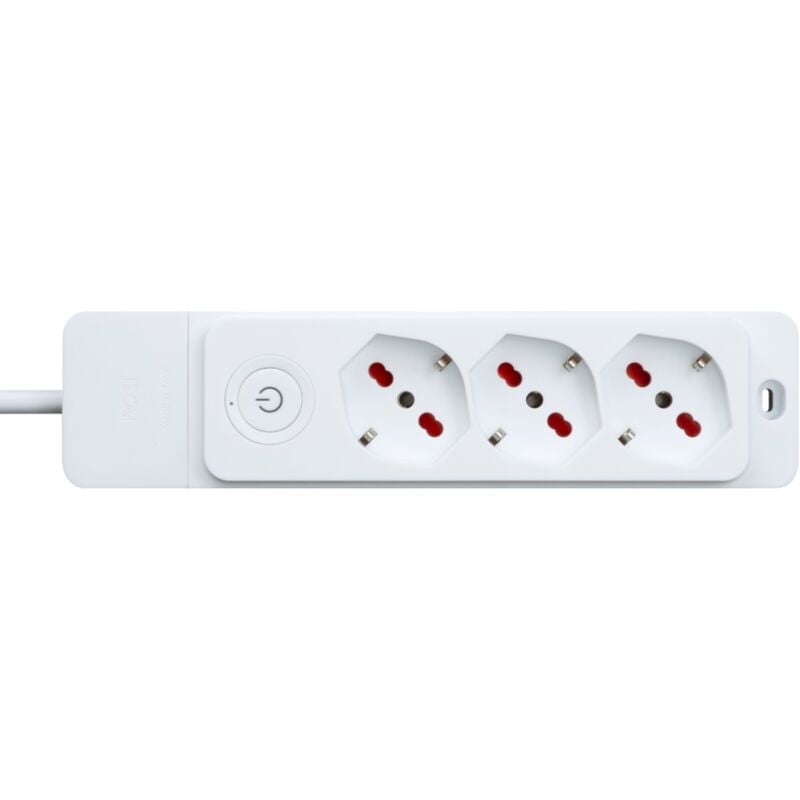foto del prodotto rosi multipresa con spina 16a piegata a 90 , 3 prese bipasso schuko 10a 16a, cavo 1,5 metri, con interruttore, bianco, serie emilia specialist
