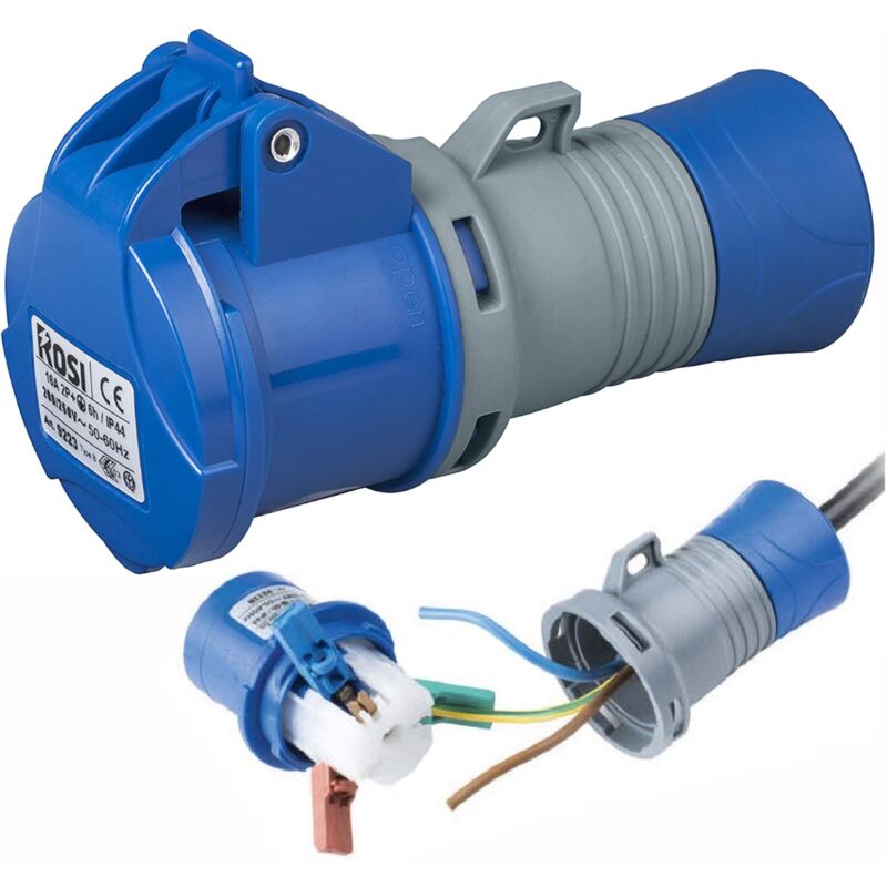 foto del prodotto rosi presa industriale 230v a cablaggio rapido, 2p t, 16a, ip54, blu 9223r