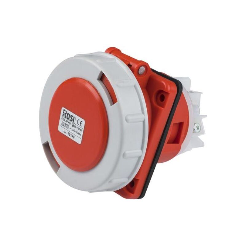 foto del prodotto rosi presa industriale da incasso, 380v, 3p t, 63a, ip67, 85x100mm, inclinata 10 1007018q