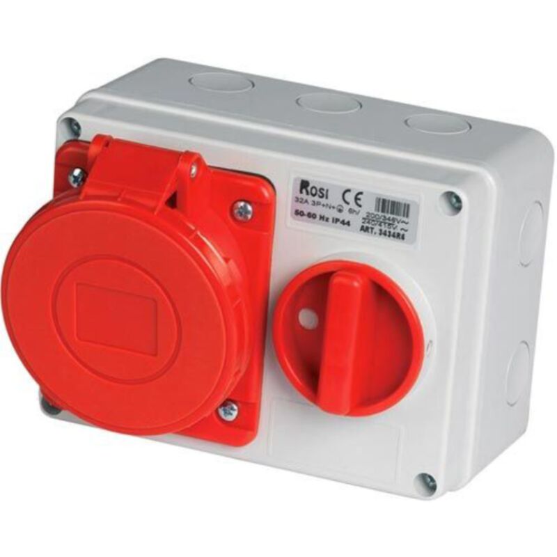 foto del prodotto rosi presa interbloccata orizzontale con sezionatore, con fondo, 380v, 4 poli, 16a, ip54 14.3314r6