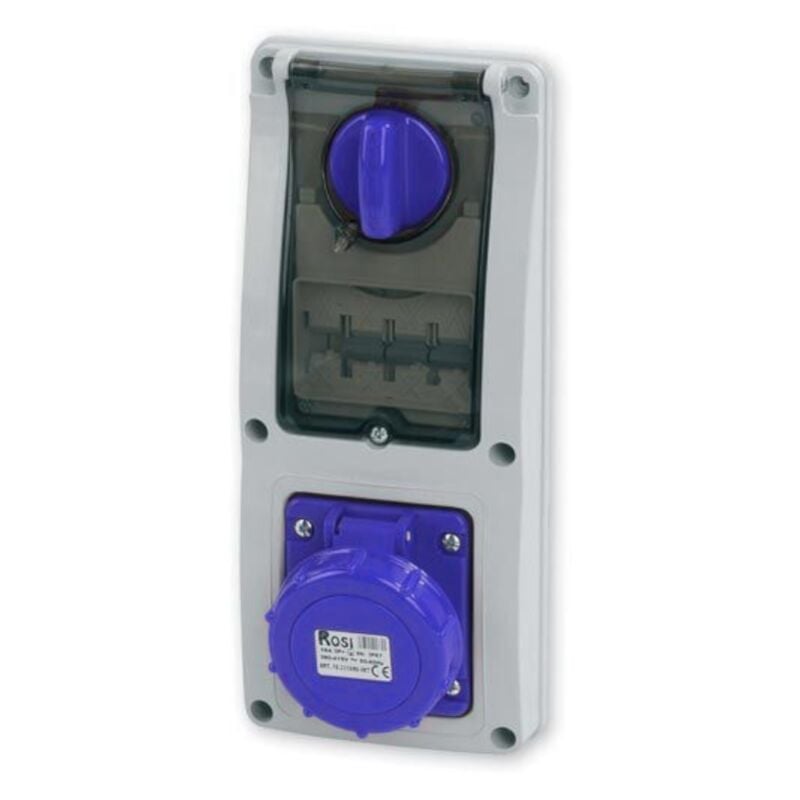 foto del prodotto rosi presa interbloccata verticale con sezionatore, ad incasso, con magnetotermico, 230v, 3 poli, 16a, ip67 16.3216b6 imt