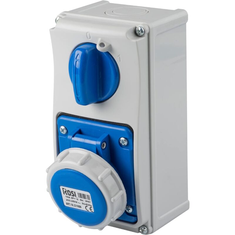 foto del prodotto rosi presa interbloccata verticale con sezionatore, con fondo, 230v, 3 poli, 32a, ip67 19.3232b6