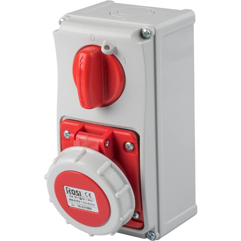 foto del prodotto rosi presa interbloccata verticale con sezionatore, con fondo, 380v, 4 poli, 16a, ip67 19.3316r6
