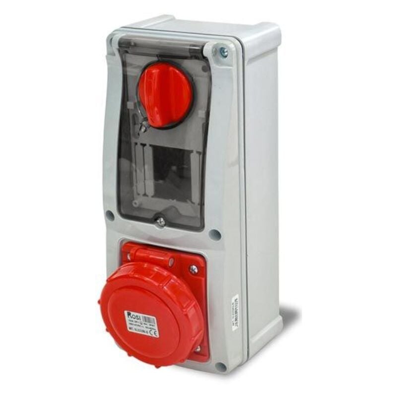 foto del prodotto rosi presa interbloccata verticale con sezionatore, con fondo, con barra din, 380v, 4 poli, 32a, ip67 16.3316r6d