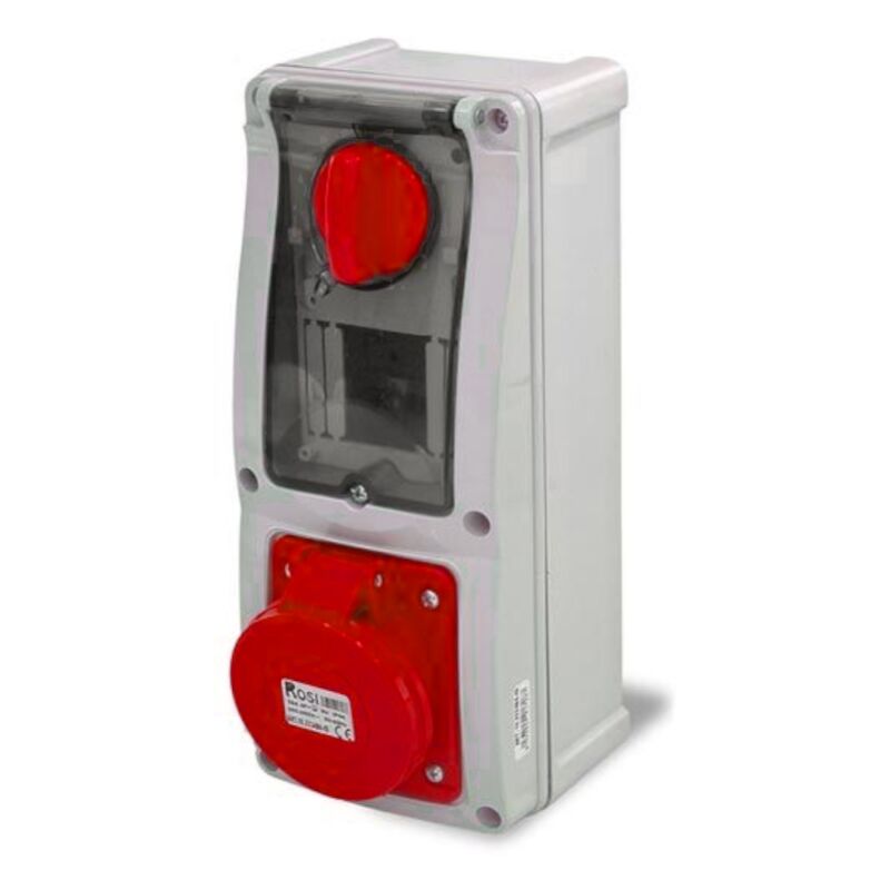 foto del prodotto rosi presa interbloccata verticale con sezionatore, con fondo, con barra din, 380v, 5 poli, 16a, ip54 16.3414r6d