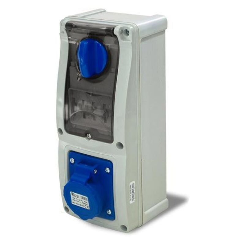 foto del prodotto rosi presa interbloccata verticale con sezionatore, con fondo, con magnetotermico, 230v, 3 poli, 16a, ip54 16.3214b6mt