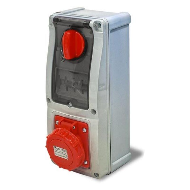 foto del prodotto rosi presa interbloccata verticale con sezionatore, con fondo, con magnetotermico, 380v, 5 poli, 63a, ip67 16.463r6mt