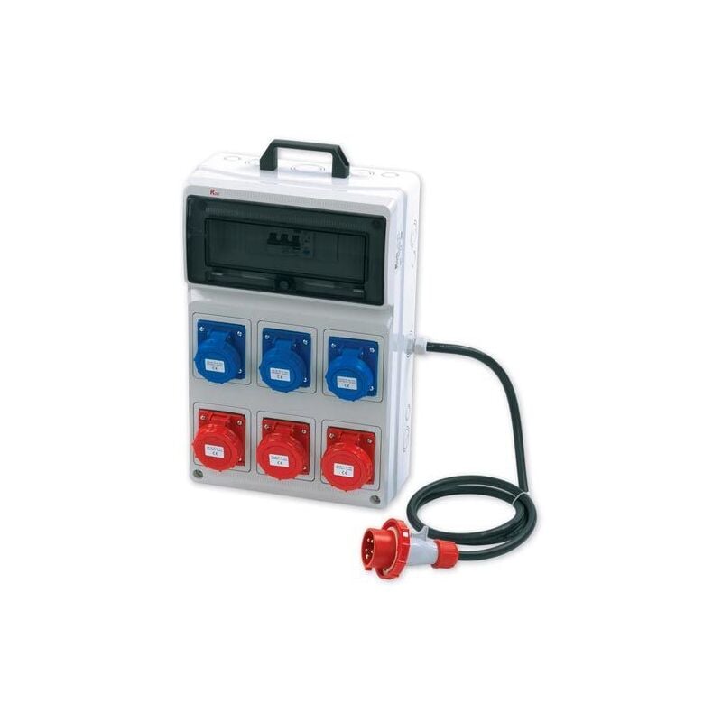 immagine 0 del prodotto rosi quadro asc portatile, 3kw 230v 9kw 400v, ip65, 3 prese 2p t 16a e 3 prese 3p t 16a , spina 3p n t 16a, con magnetotermico differenziale e
