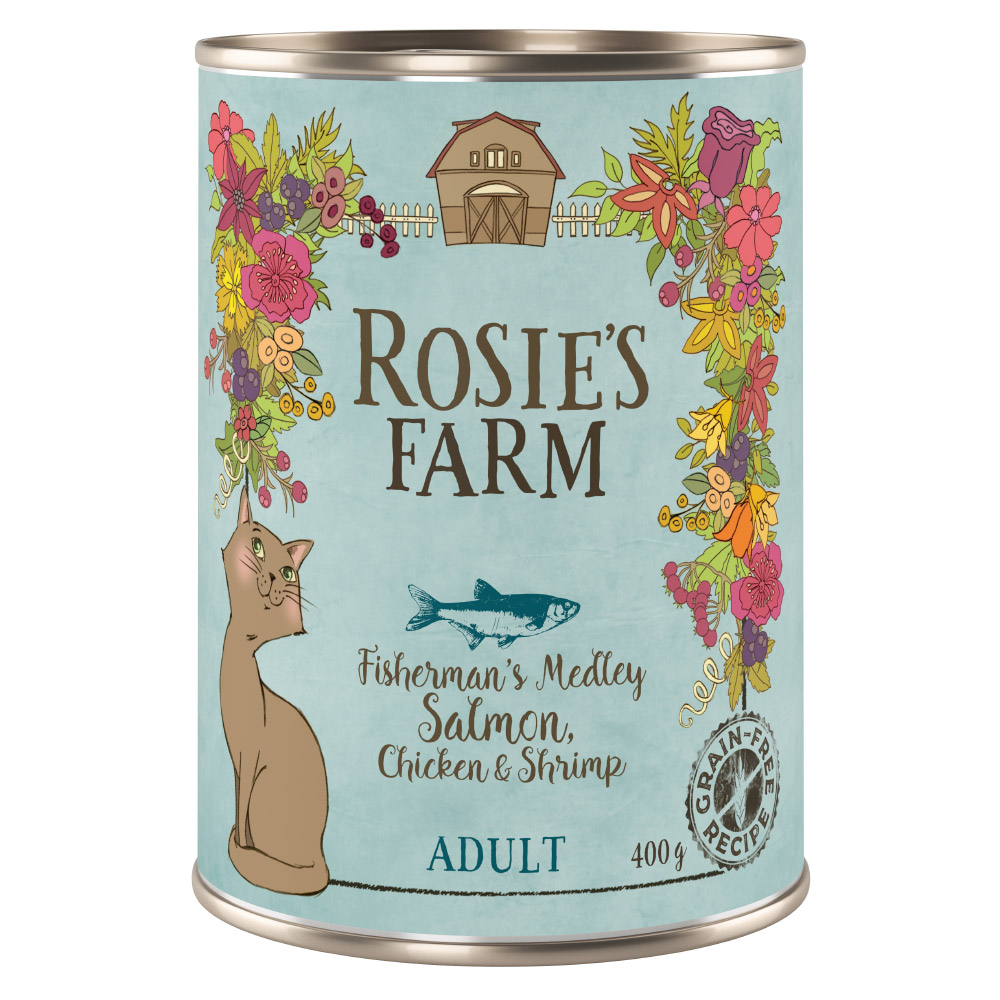 foto del prodotto rosie's farm adult 6 x 400 g umido per gatti - salmone &amp; pollo con gamberetti