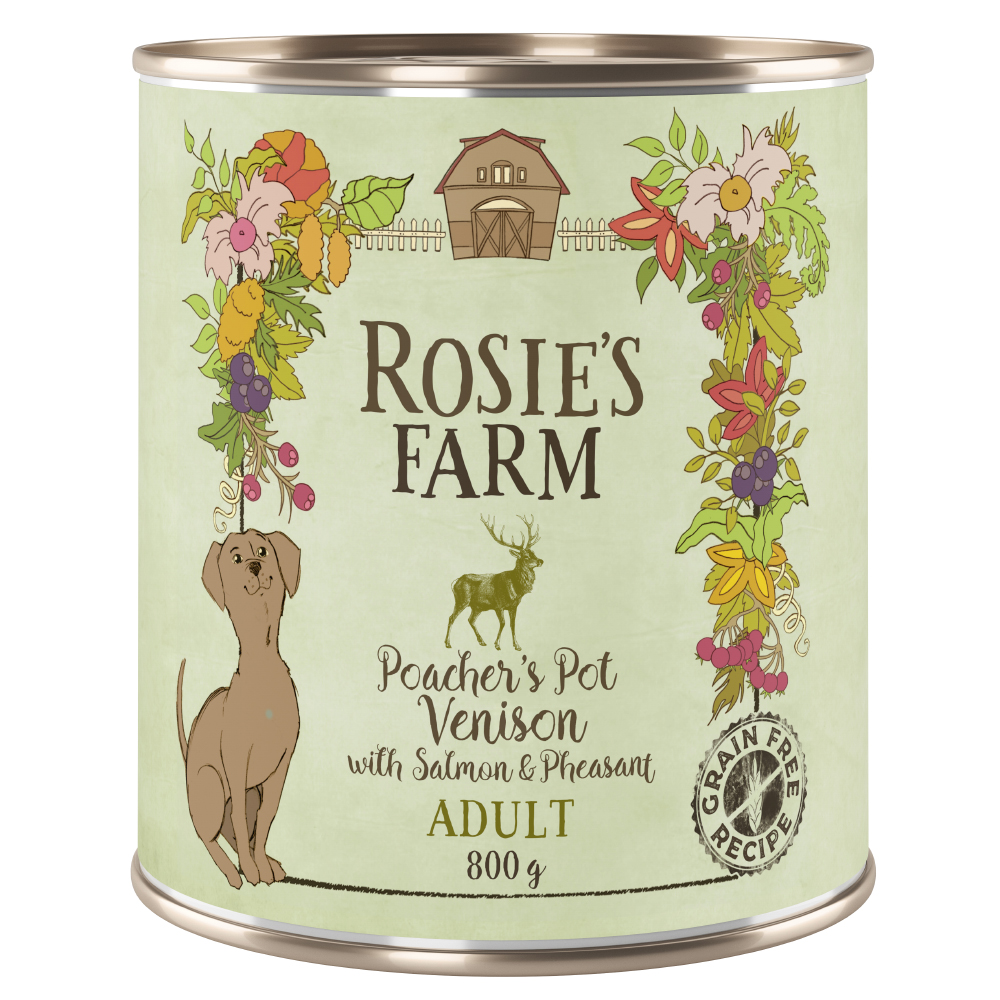 foto del prodotto rosie s farm adult 6 x 800 g umido cane selvaggina fagiano con salmone
