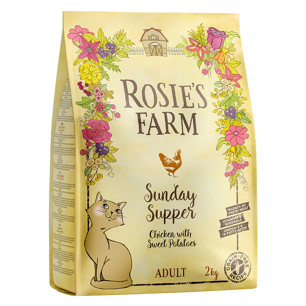 foto del prodotto rosie's farm adult pollo con patate dolci crocchette per gatti - set 3 x 2 kg