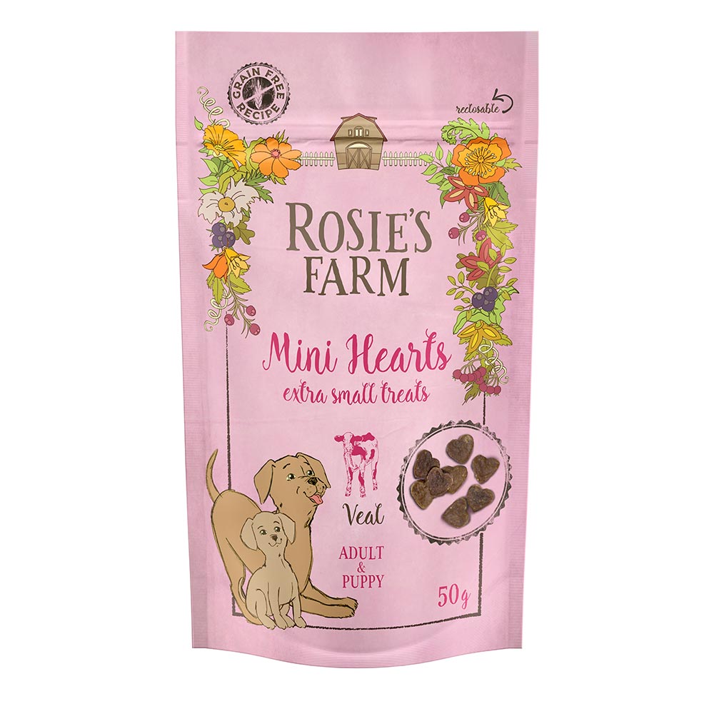 foto del prodotto rosie's farm puppy adult mini hearts vitello - set 3 x 50 g