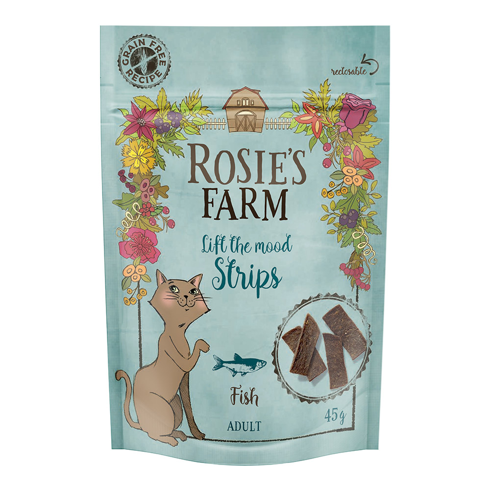 foto del prodotto rosie s farm strips pesce snack per gatti 45 g