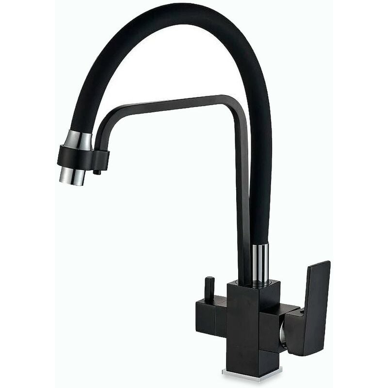 foto del prodotto rosmmel rubinetto a 3 vie per osmosi inversa, rimovibile, ruotabile a 360 con linee squadrate di la serie poseidon nero
