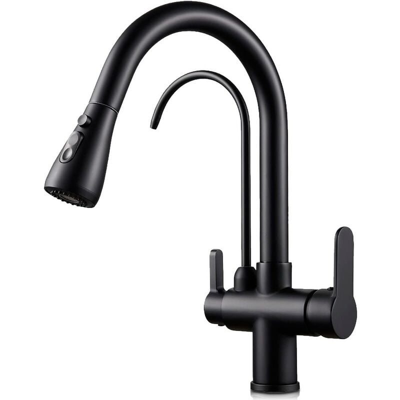 foto del prodotto rosmmel rubinetto osmosi inversa a 3 vie, estraibile, linee curve serie apolo nero