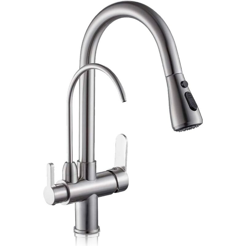foto del prodotto rosmmel rubinetto osmosi inversa a 3 vie, estraibile, linee curve serie apolo nichel spazzolato